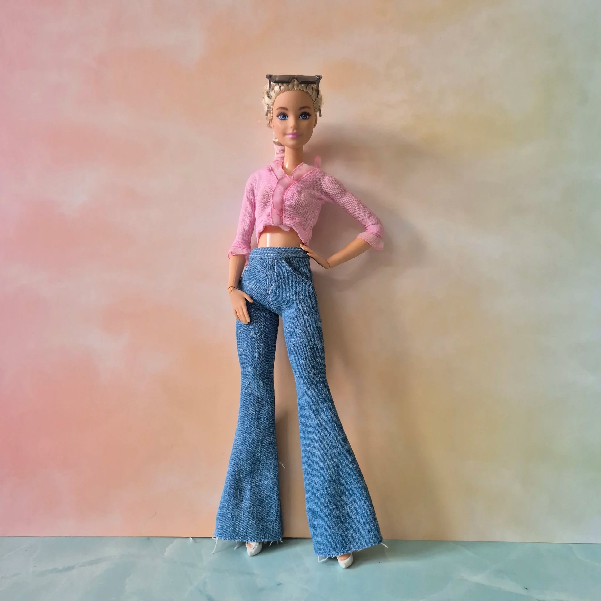 Pink top and Jean skirt, Jean for barbie doll