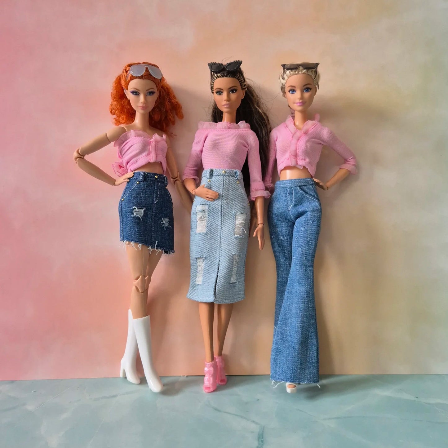 Pink top and Jean skirt, Jean for barbie doll