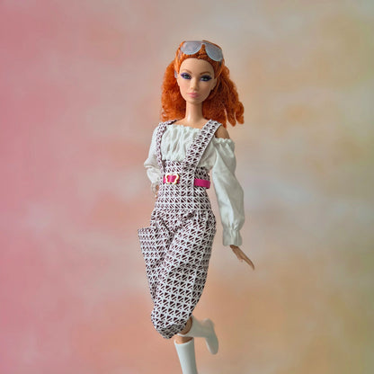 Overalls and White off shoulder crop top for barbie