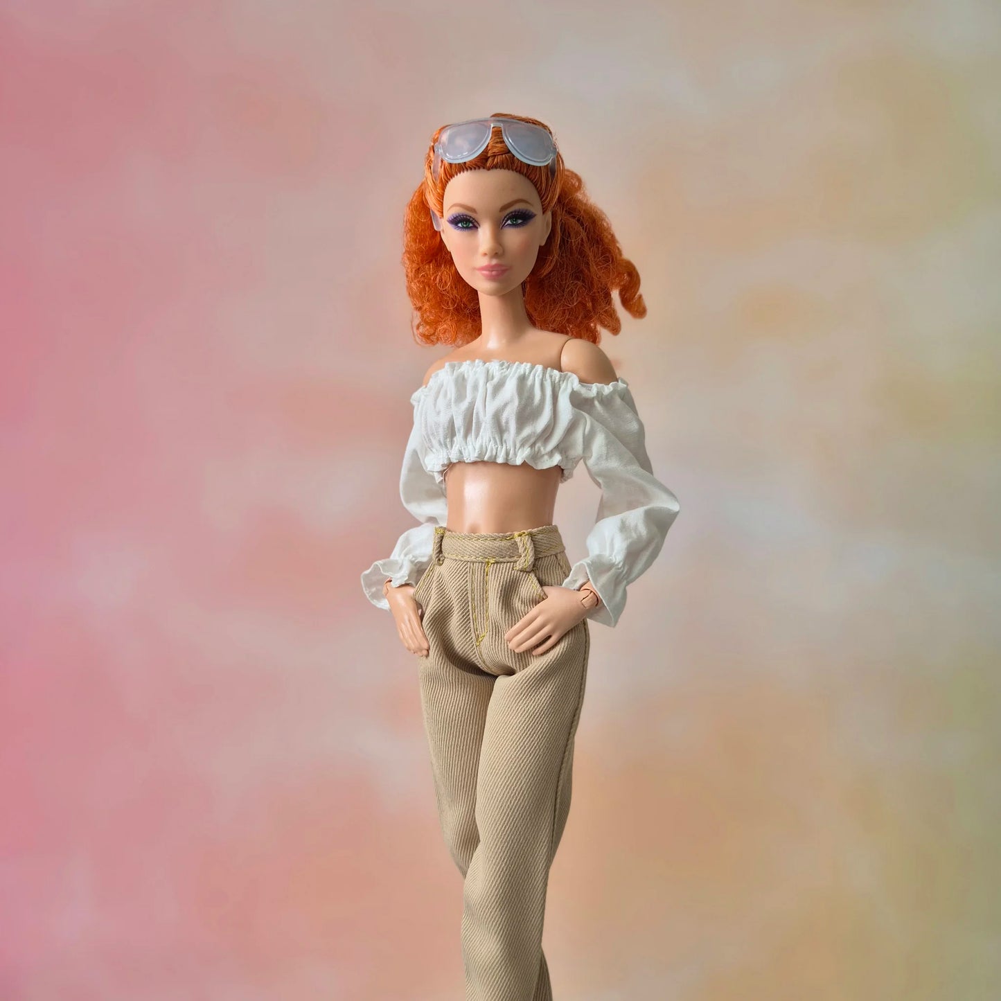 White off shoulder crop top and pants for barbie