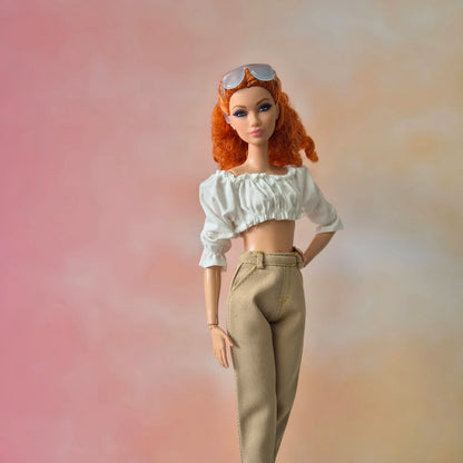 White off shoulder crop top and pants for barbie