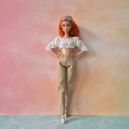 White off shoulder crop top and pants for barbie