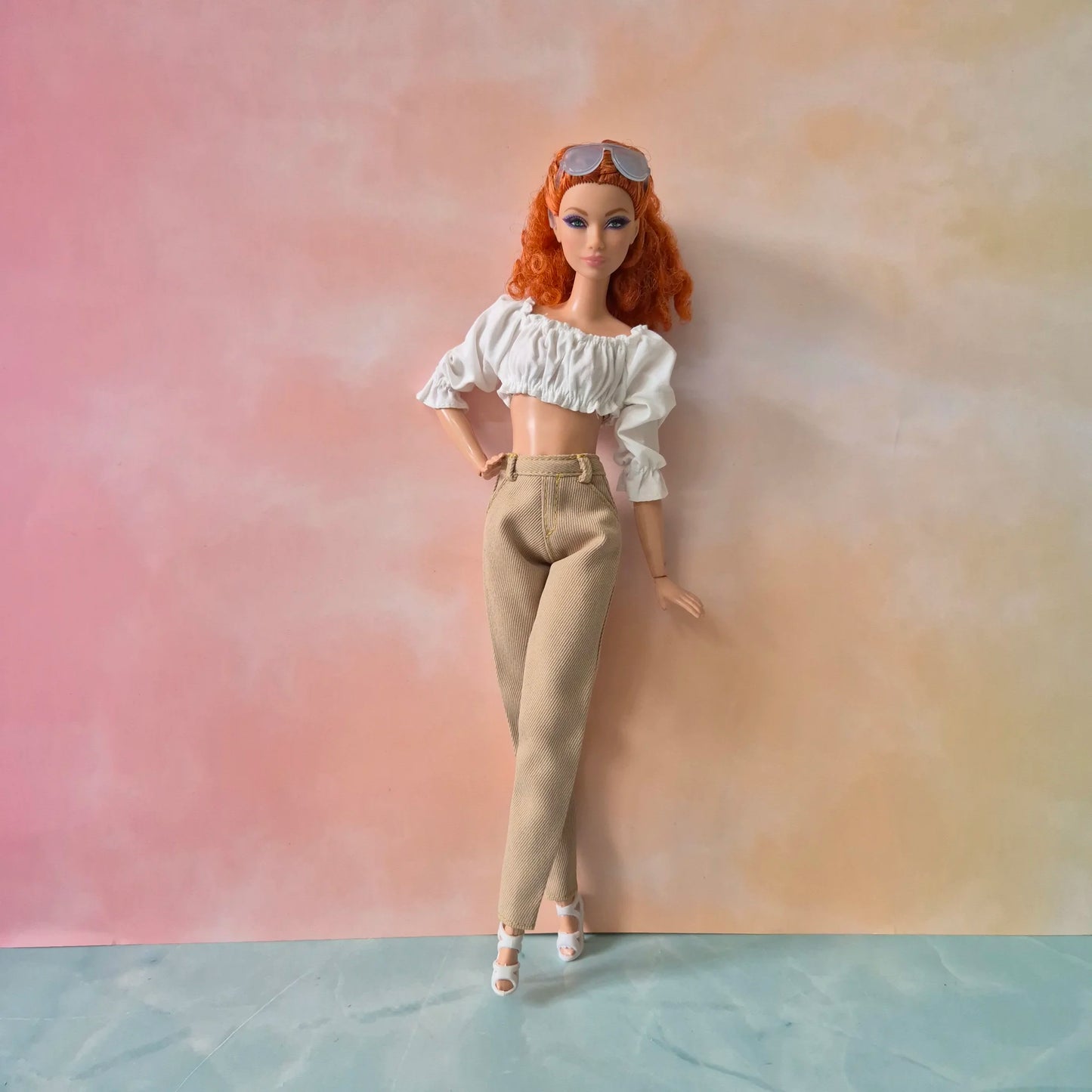 White off shoulder crop top and pants for barbie