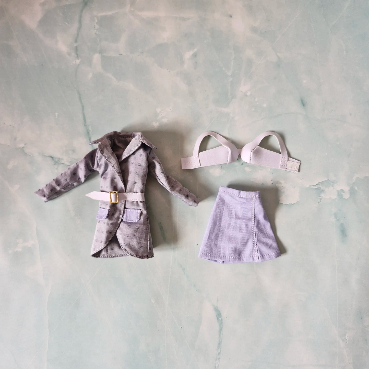 Light Gray Belted Jacket & Pastel Skirt Set for Barbie doll