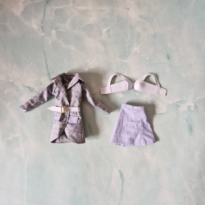 Light Gray Belted Jacket & Pastel Skirt Set for Barbie doll