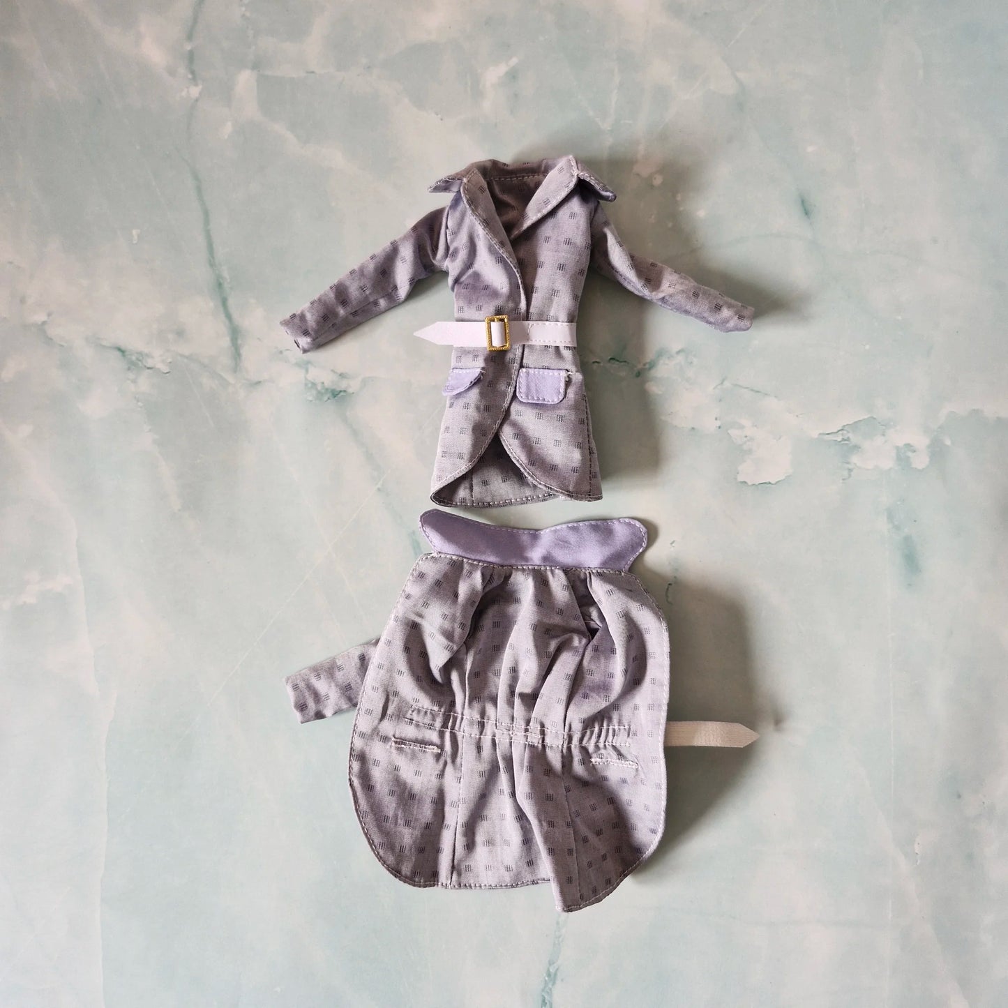 Light Gray Belted Jacket & Pastel Skirt Set for Barbie doll