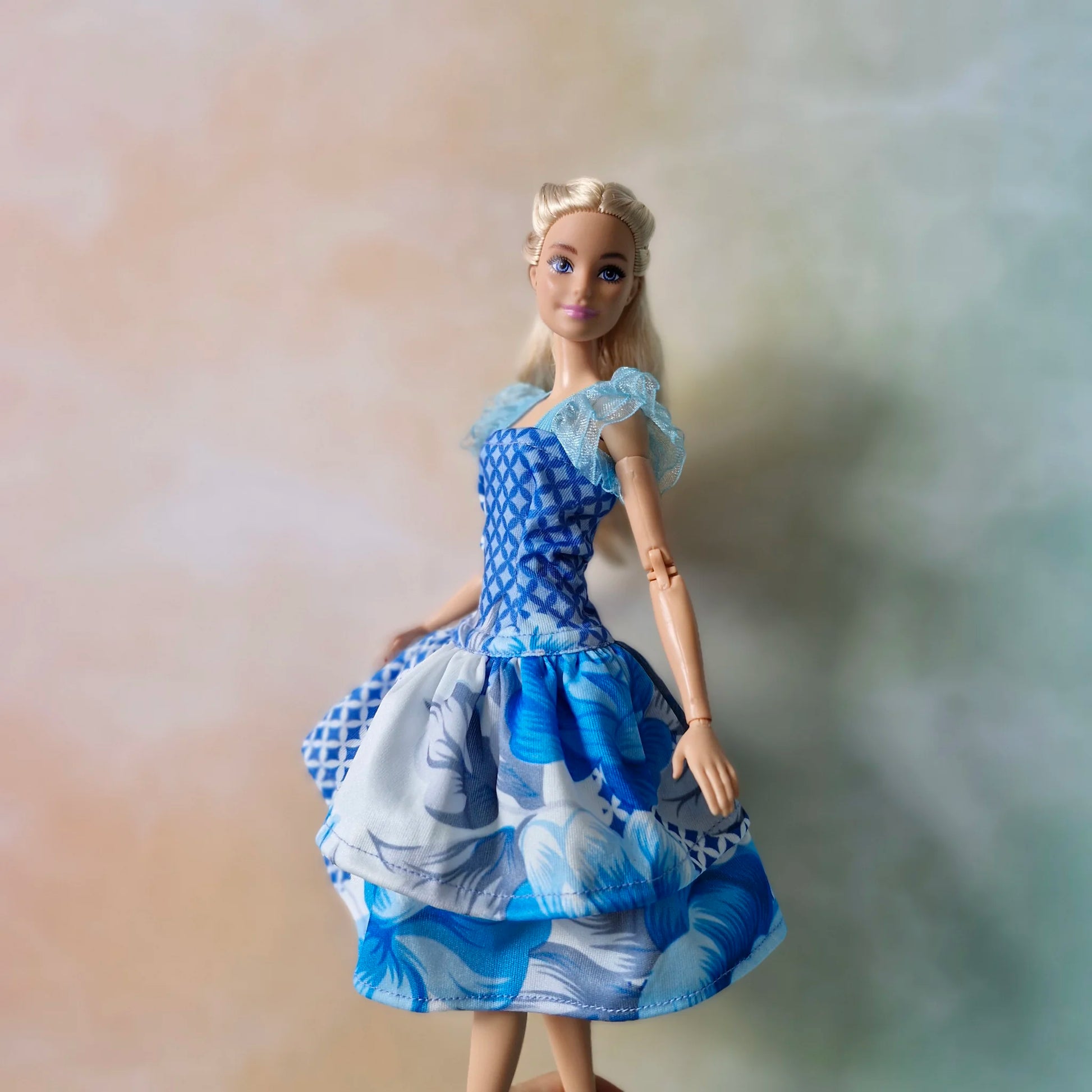 Barbie Doll Mixed Print Layered Dress