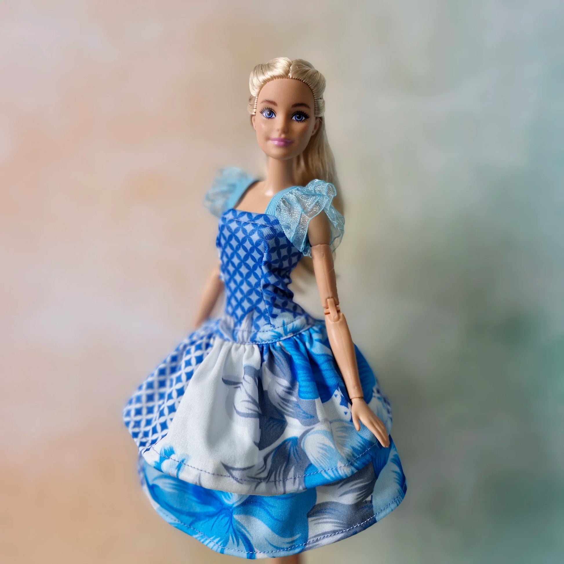 Barbie Doll Mixed Print Layered Dress