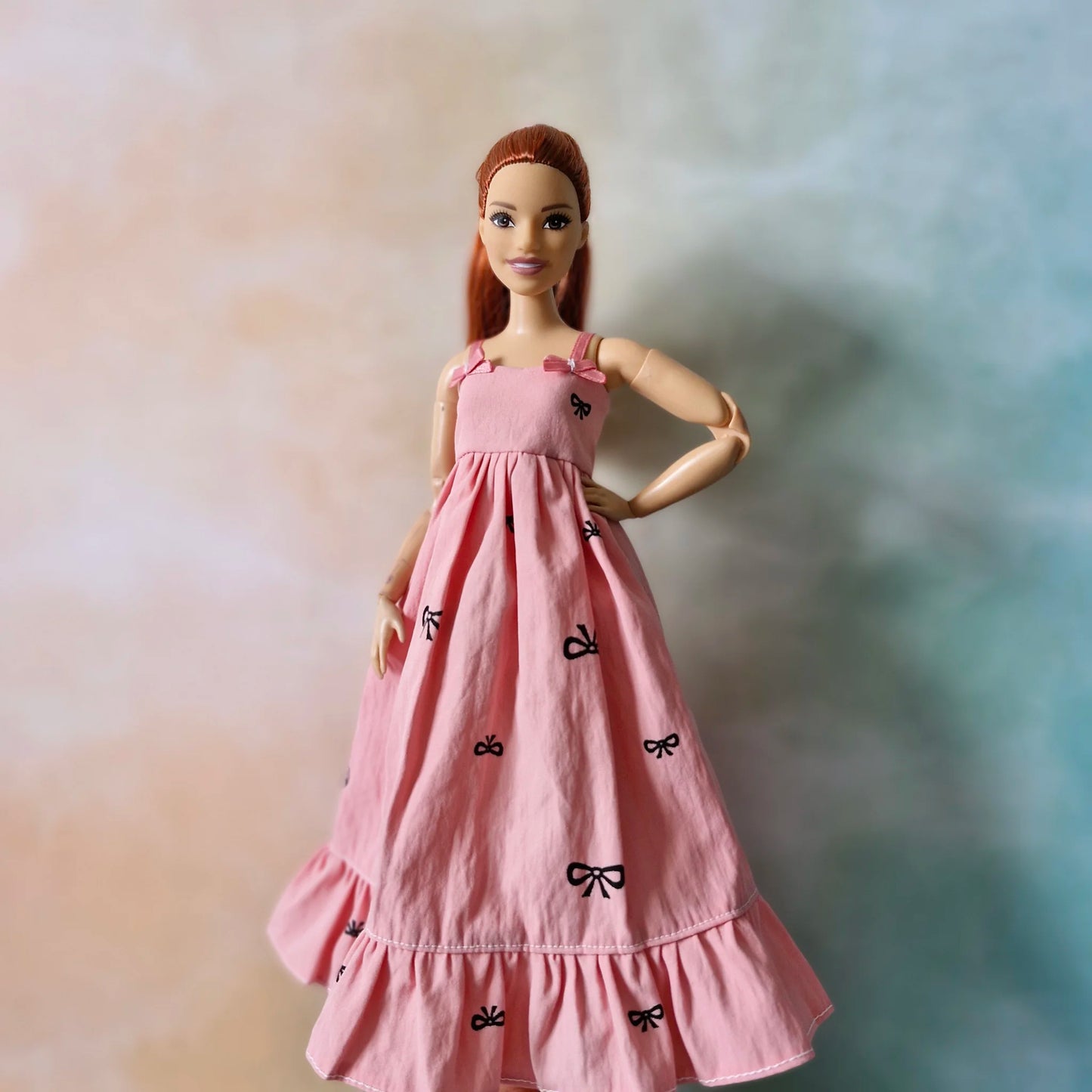 Stylish Barbie Doll Outfit – Pink Bow Maxi Dress with Black  T-shirt