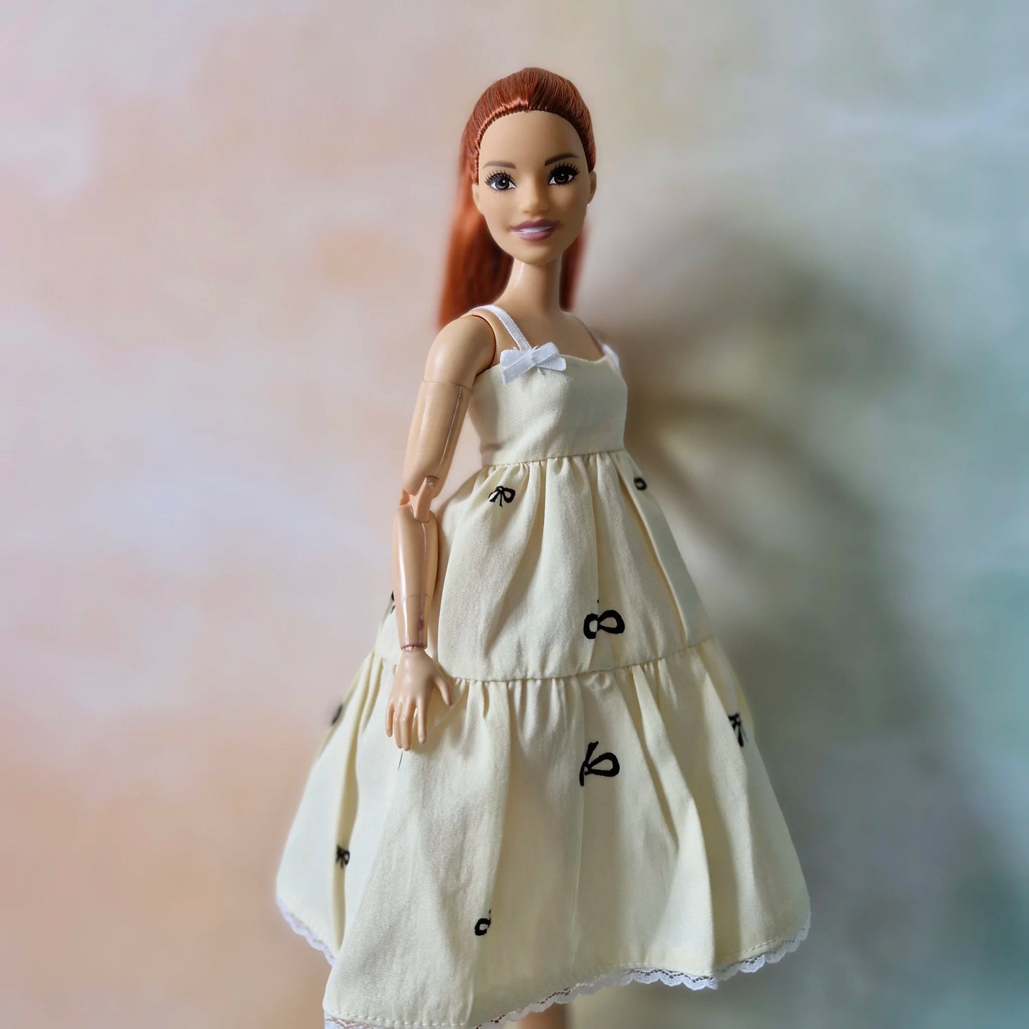 Chic Bow Print Tiered Sundress & T-Shirt Set for Barbie Dolls