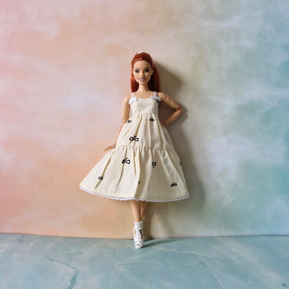 Chic Bow Print Tiered Sundress & T-Shirt Set for Barbie Dolls