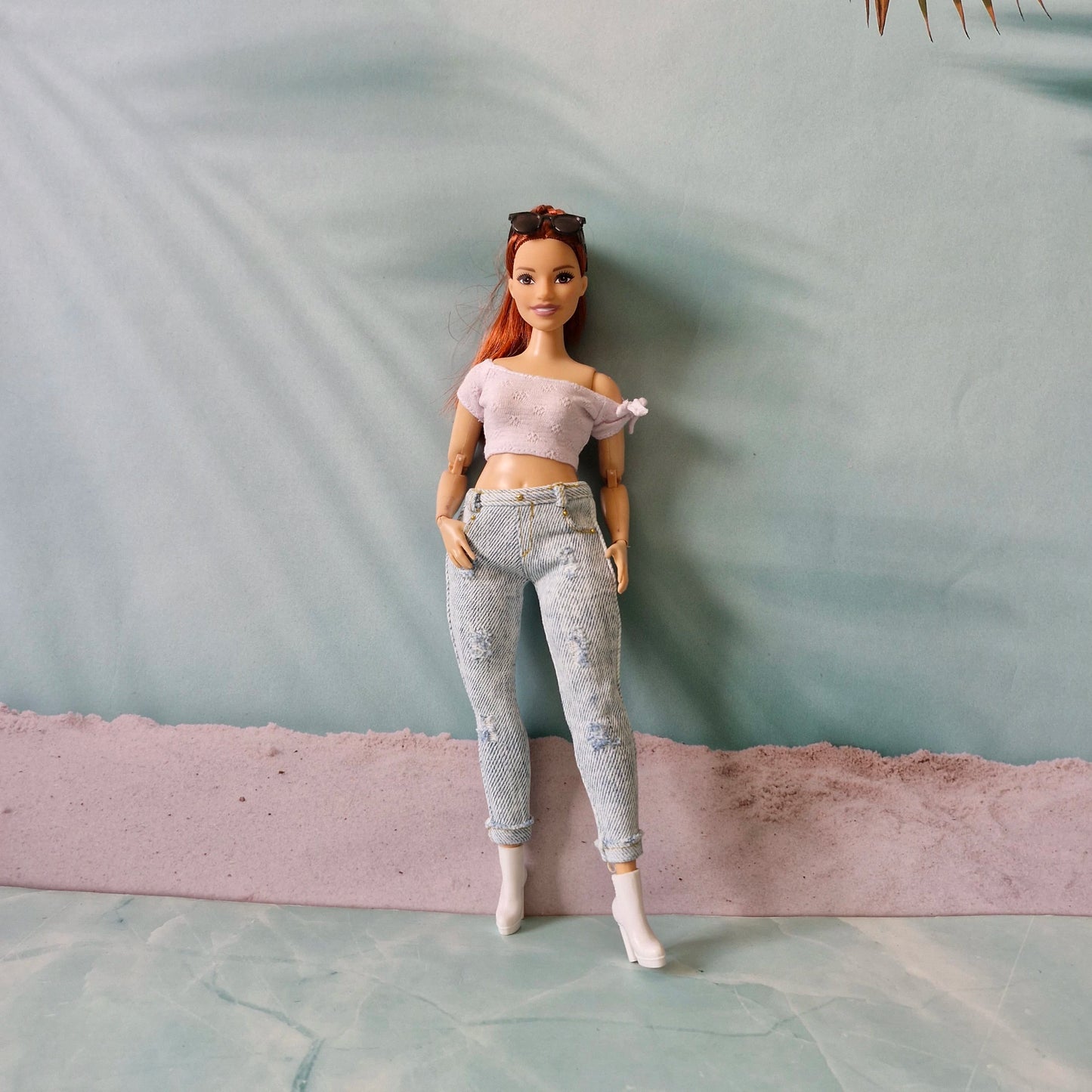 Distressed Jeans and White Top Set for Barbie and Curvy