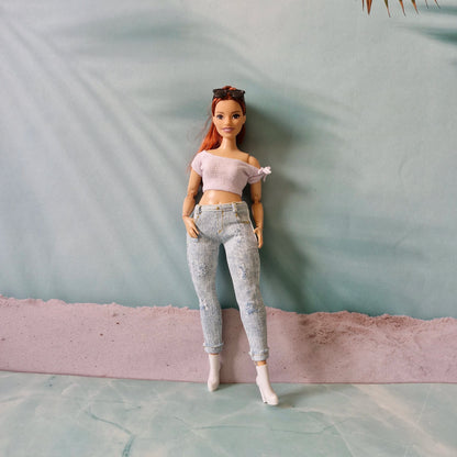 Distressed Jeans and White Top Set for Barbie and Curvy