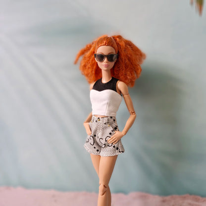 "Street Style" Barbie Clothes: Black & White Top and Printed Shorts