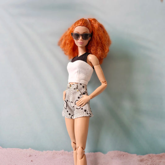 "Street Style" Barbie Clothes: Black & White Top and Printed Shorts
