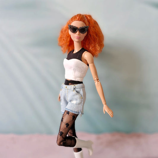 "Street Style" Barbie Clothes: Black & White Top and Printed Shorts