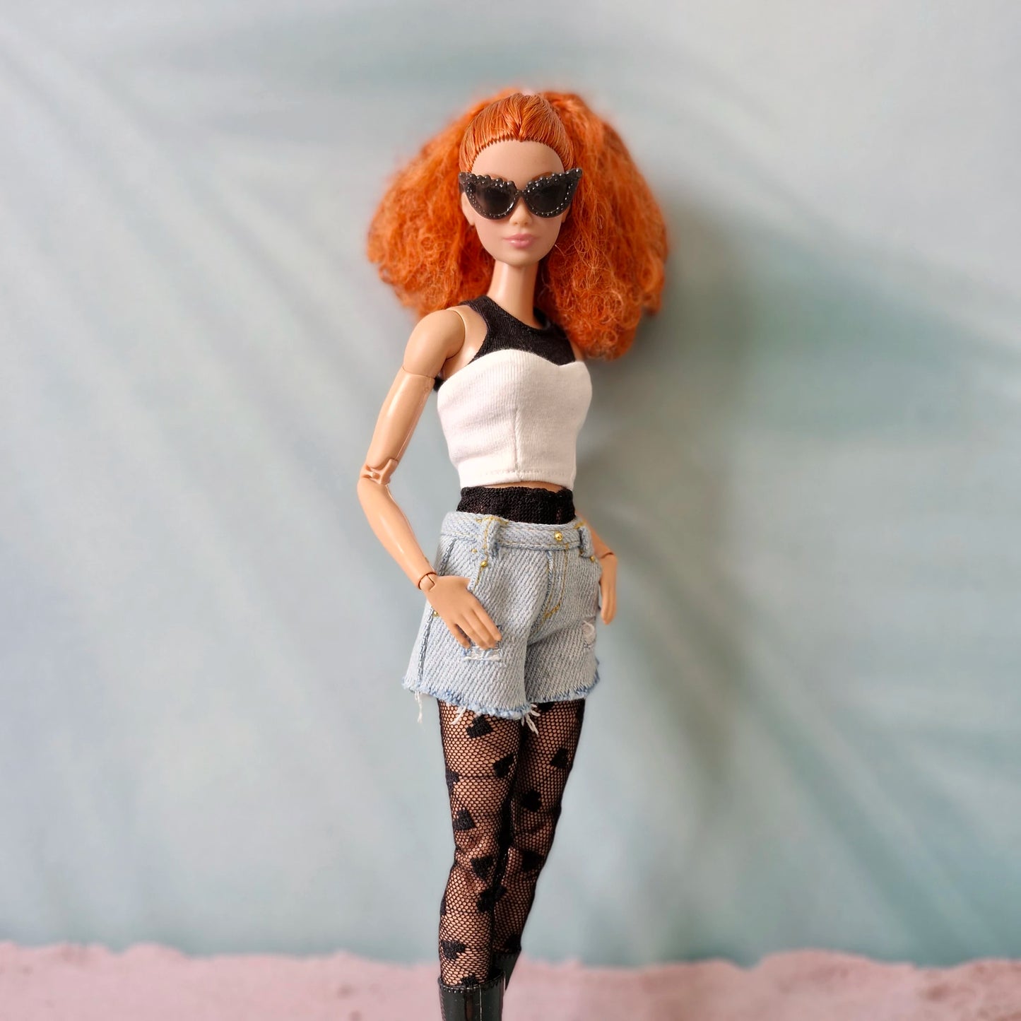 "Street Style" Barbie Clothes: Black & White Top and Printed Shorts