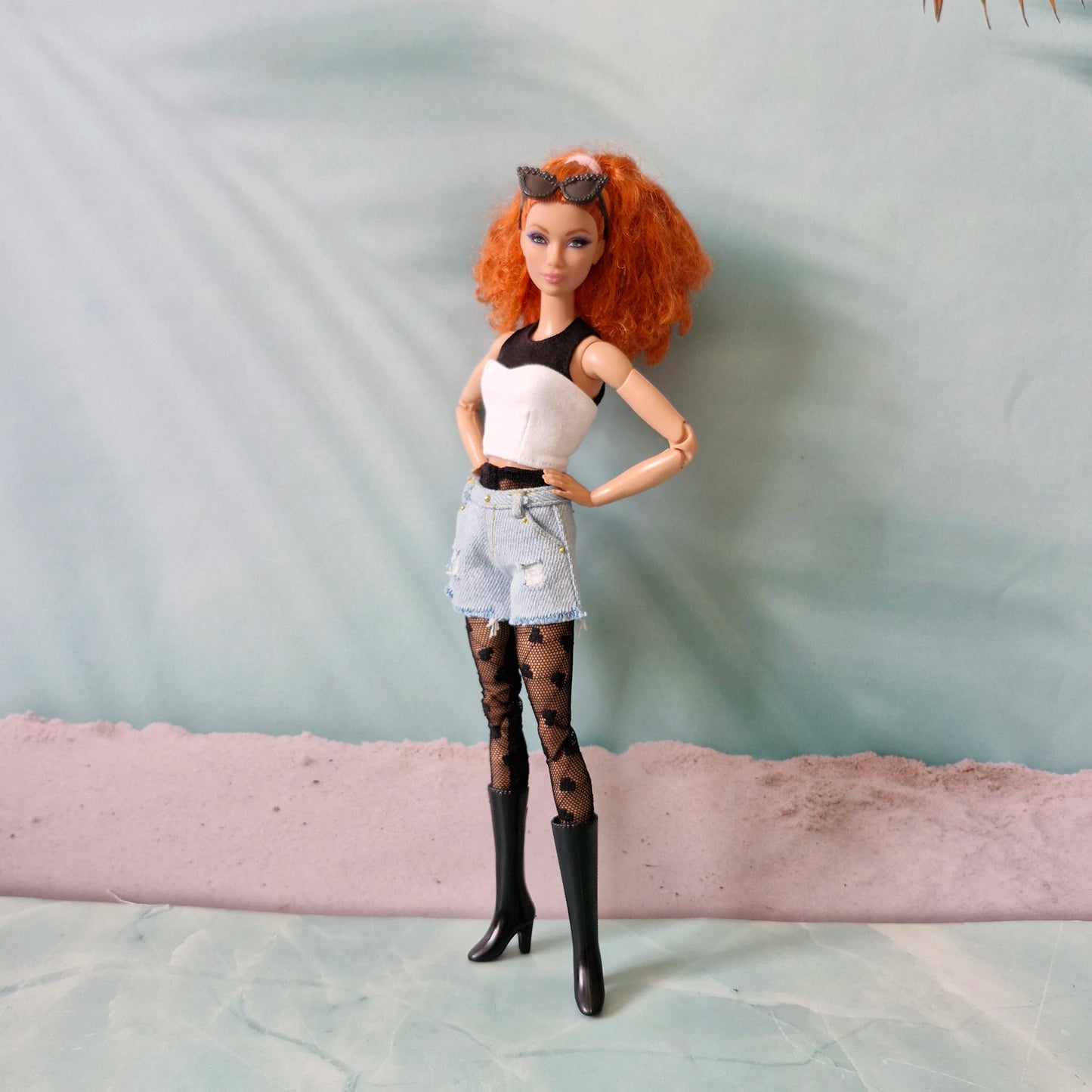 "Street Style" Barbie Clothes: Black & White Top and Printed Shorts
