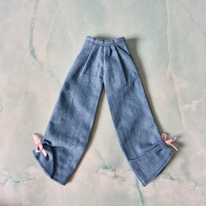 "Sweet Denim" Barbie Clothes Set | Pink Bow Jeans & Puff Sleeve Top