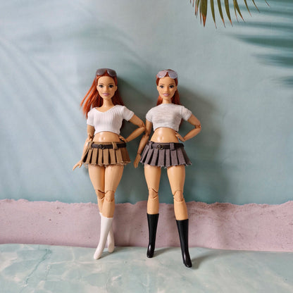 Curvy Barbie Mini Skirt & Crop Top Outfit – Trendy Pleated Skirt Set