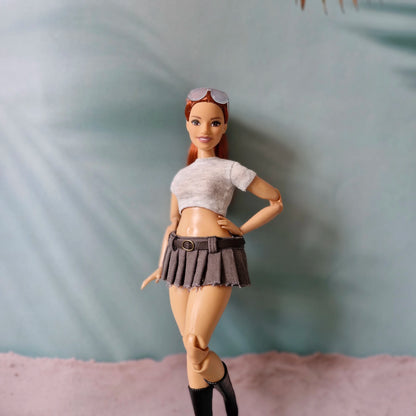 Curvy Barbie Mini Skirt & Crop Top Outfit – Trendy Pleated Skirt Set