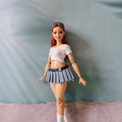 Curvy Barbie Mini Skirt & Crop Top Outfit – Trendy Pleated Skirt Set