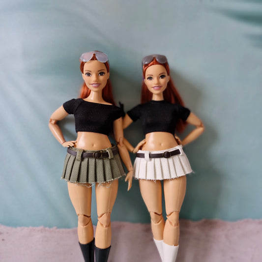 Curvy Barbie Mini Skirt & Crop Top Outfit – Trendy Pleated Skirt Set