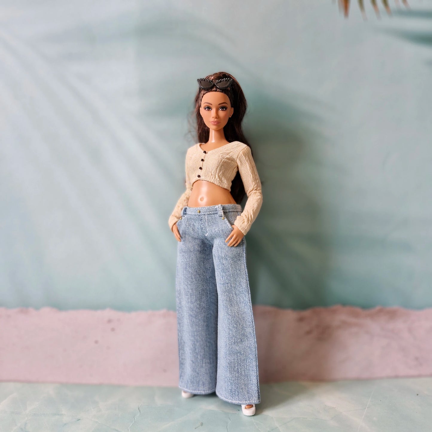 Curvy Barbie Separates: Knit Crop Top or Wide-Leg Denim Jeans