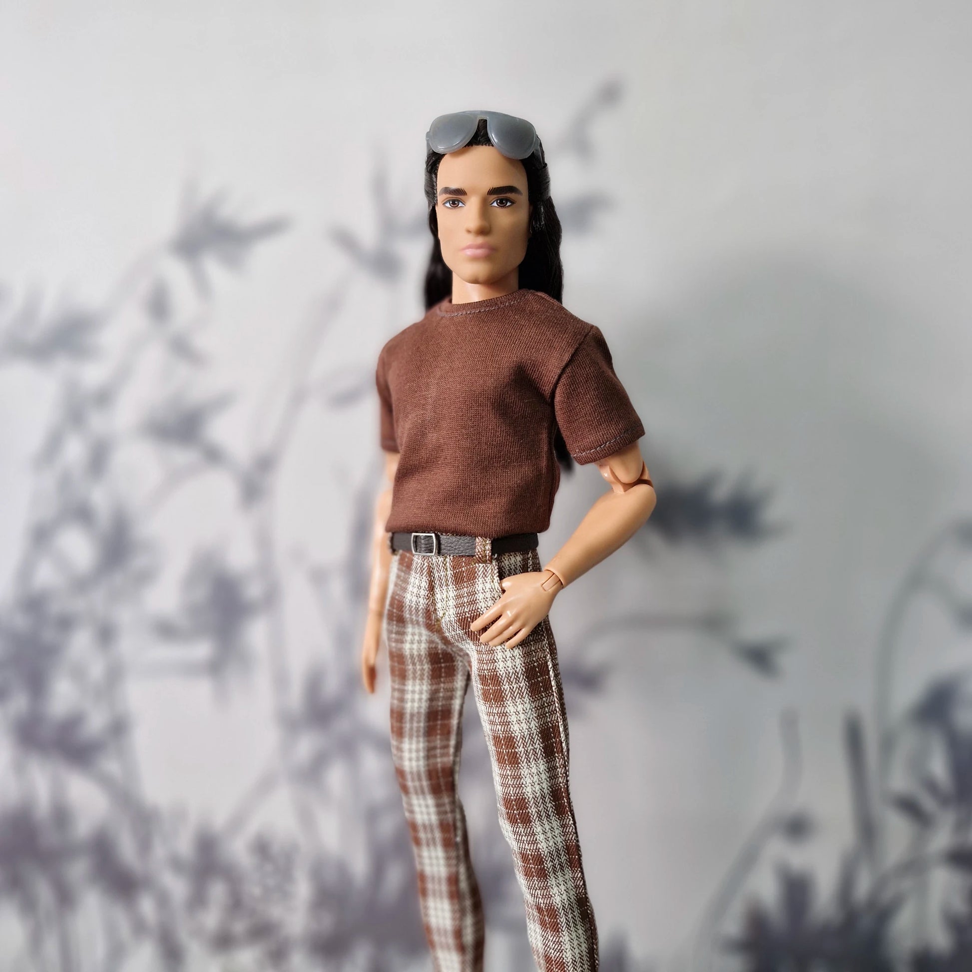 Stylish casual menswear for Ken dolls featuring a tailored fit black shirt and grey pants