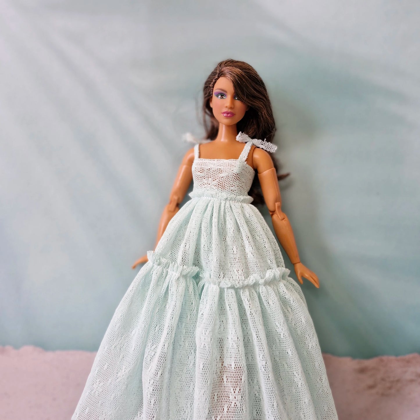 Tiered mint lace maxi dress for Barbie and Barbie Curvy dolls