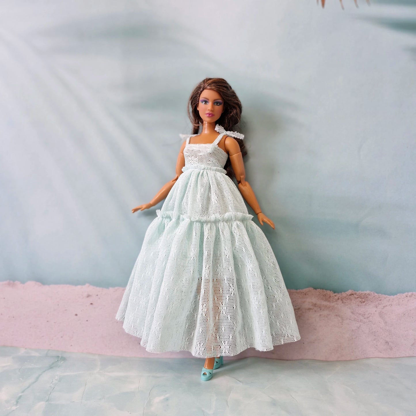 Handmade mint lace tiered gown for Barbie and curvy fashion dolls
