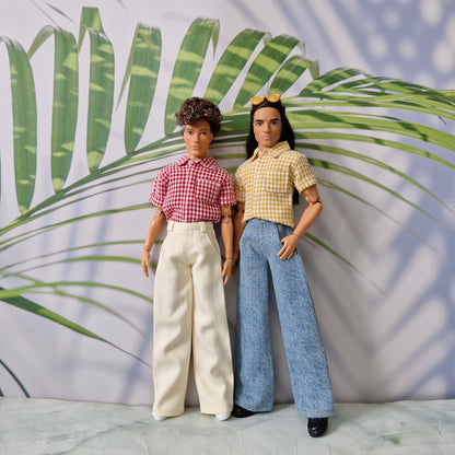Handmade Gingham Shirt & Wide Leg Pants for Ken