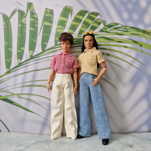 Handmade Gingham Shirt & Wide Leg Pants for Ken
