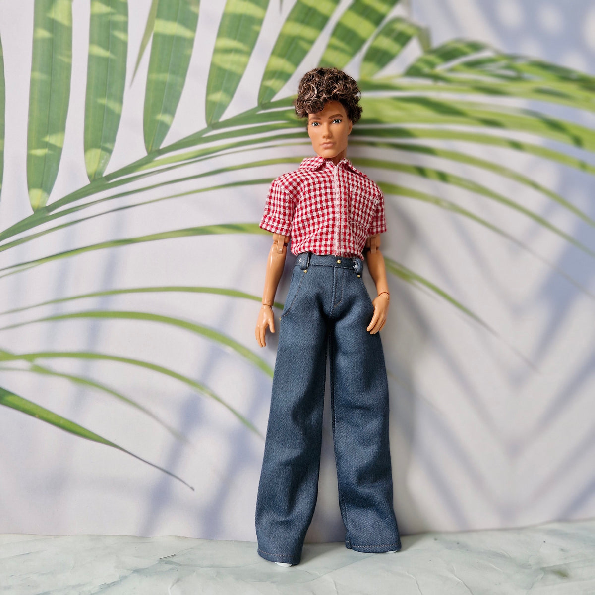 Handmade Gingham Shirt & Wide Leg Pants for Ken