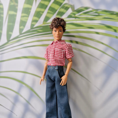 Handmade Gingham Shirt & Wide Leg Pants for Ken