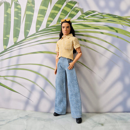 Handmade Gingham Shirt & Wide Leg Pants for Ken