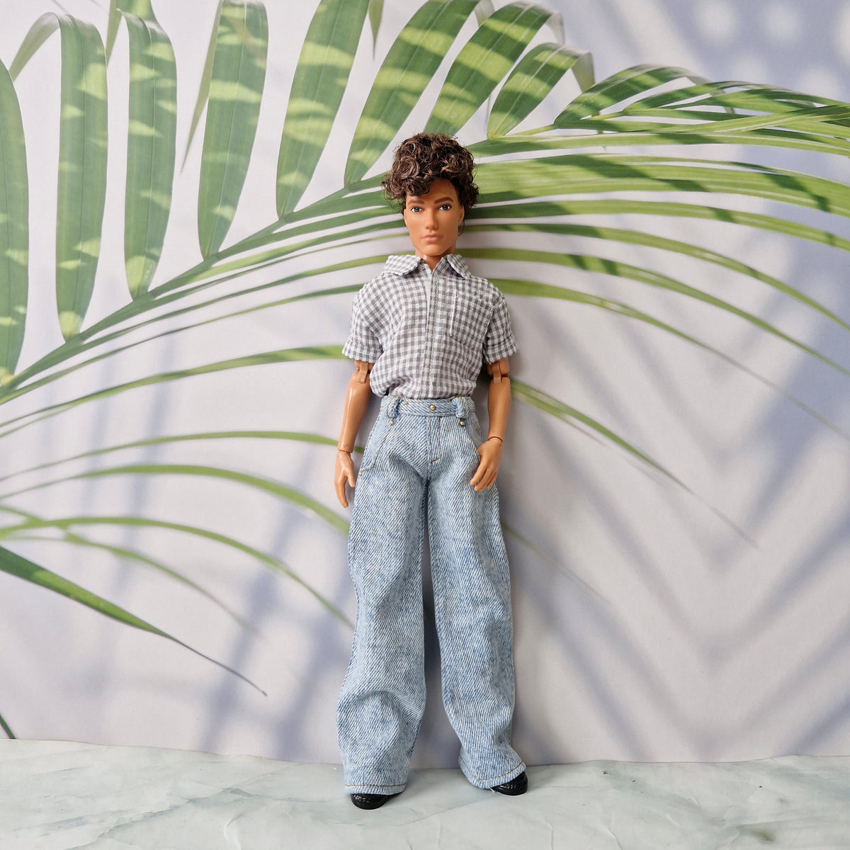 Handmade Gingham Shirt & Wide Leg Pants for Ken