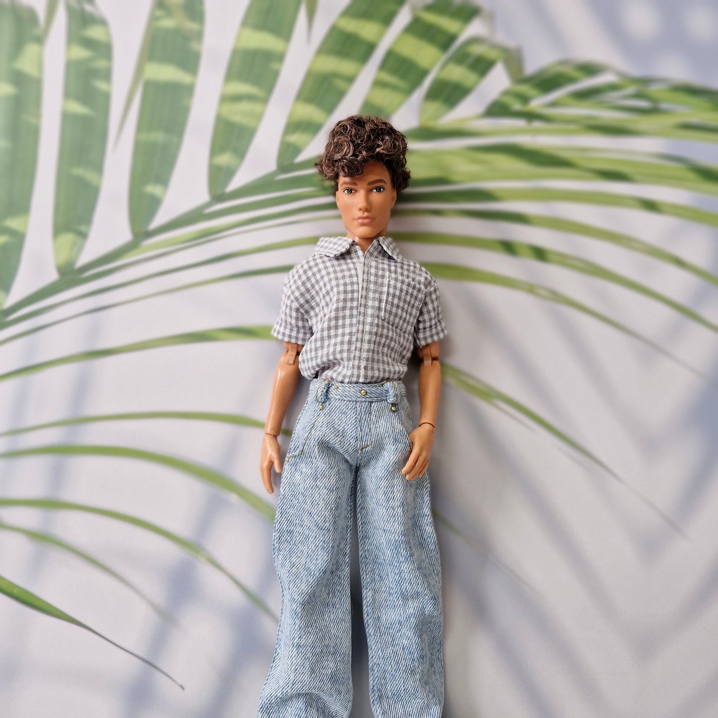 Handmade Gingham Shirt & Wide Leg Pants for Ken