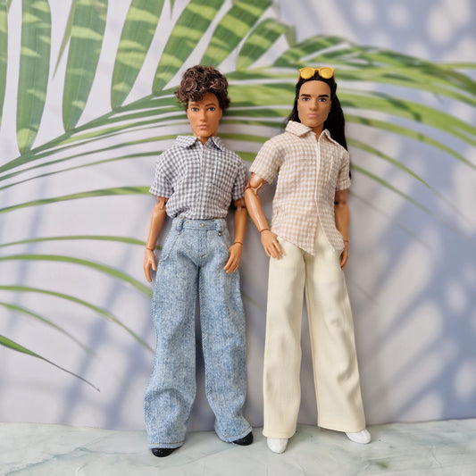 Handmade Gingham Shirt & Wide Leg Pants for Ken