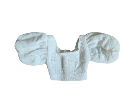 Square neck white crop top with short puff sleeves for fashion dolls.