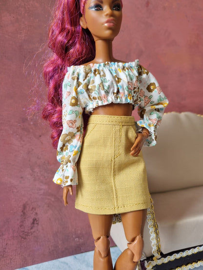 Collections Skirt and Crop  handmade for barbie , 11.5" doll , 1/6 doll.