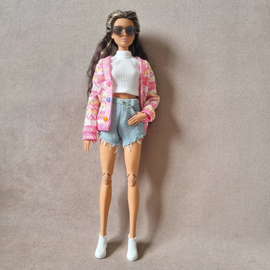 Outfit Croptop Jacket and short jeans for barbie , 11.5" doll , 1/6 doll.