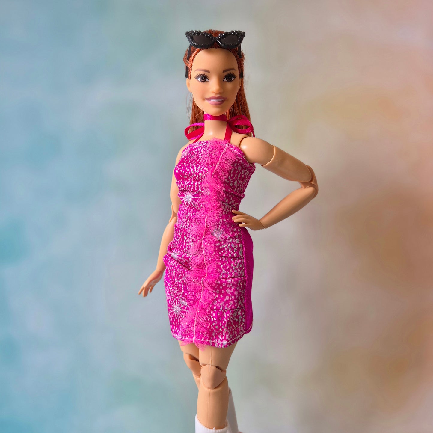 Pink dress and white jacket for barbie doll