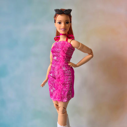 Pink dress and white jacket for barbie doll