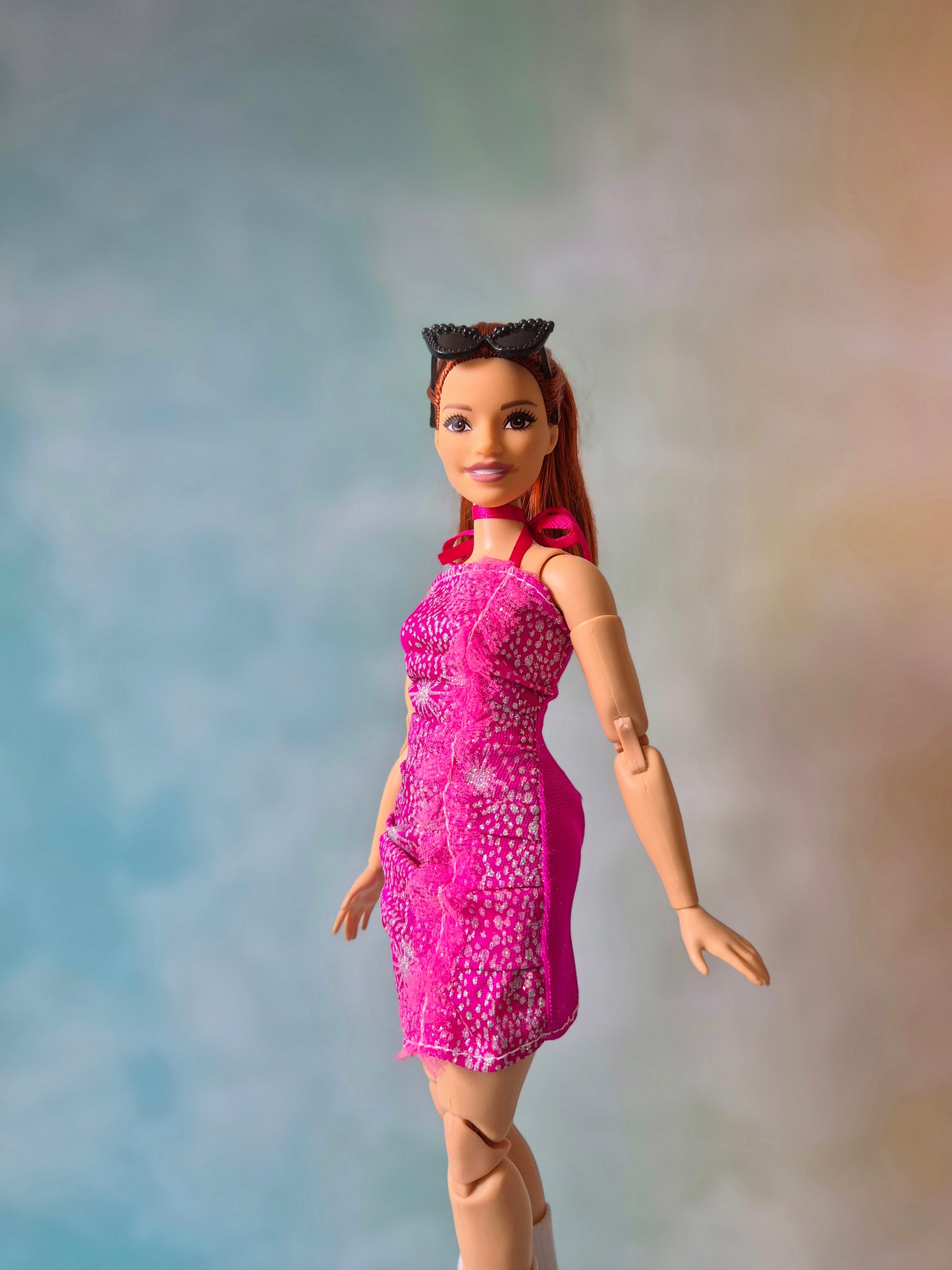 Pink dress and white jacket for barbie doll