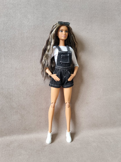 Overall short handmade for barbie , 11.5" doll clothes