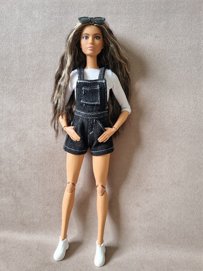 Overall short handmade for barbie , 11.5" doll clothes