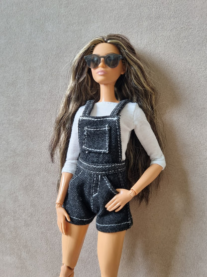 Overall short handmade for barbie , 11.5" doll clothes