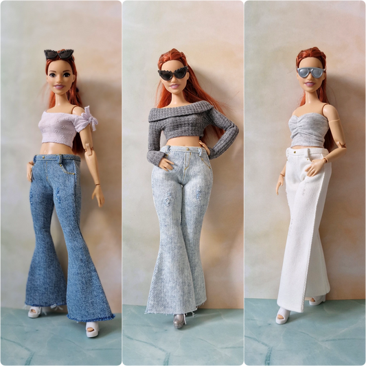Three Curvy Barbie outfit variations side-by-side